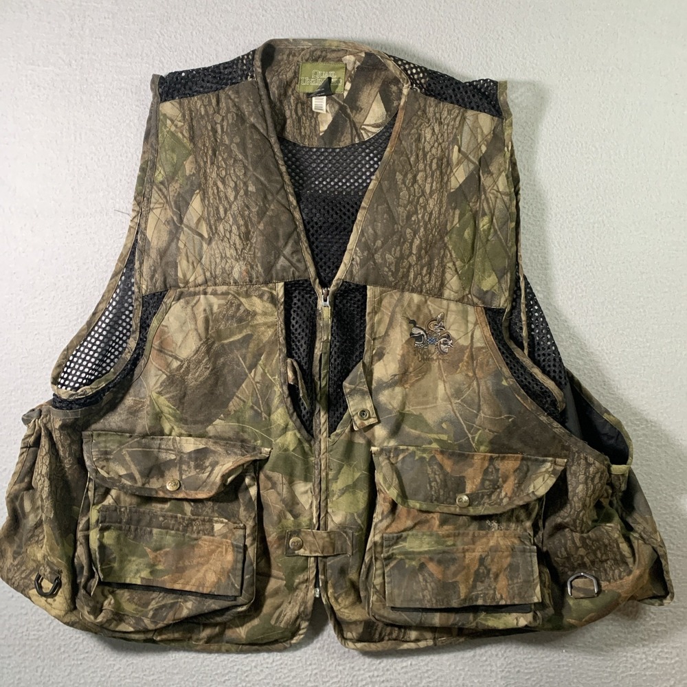 Realtree Quail Unlimited Camo Vest Men's L Hunting Dove Zip Pouch Pockets